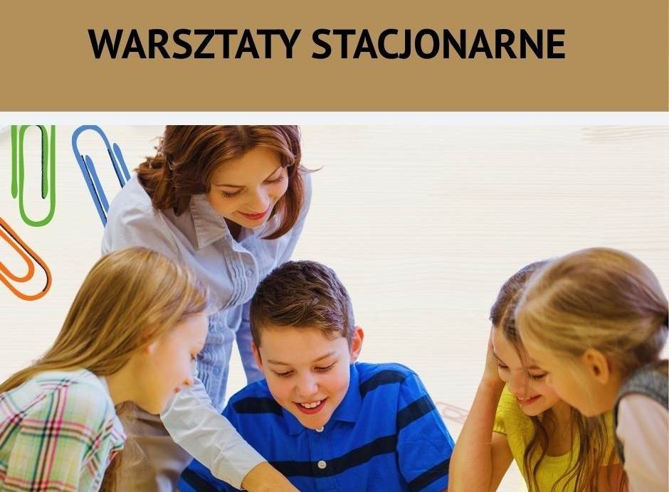 plakat przedstawiający trójkę dzieci i jedną kobietę dorosłą
