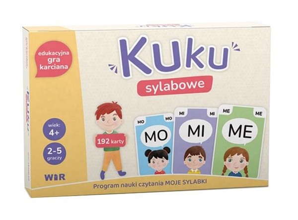 Okładka gry edukacyjnej dotyczącej dzielenia wyrazów na sylaby.