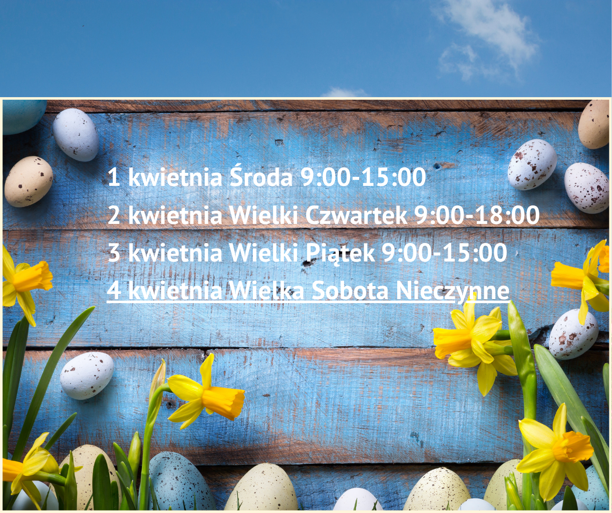 Infografika z godzinami otwarcia biblioteki w okresie wielkanocnym